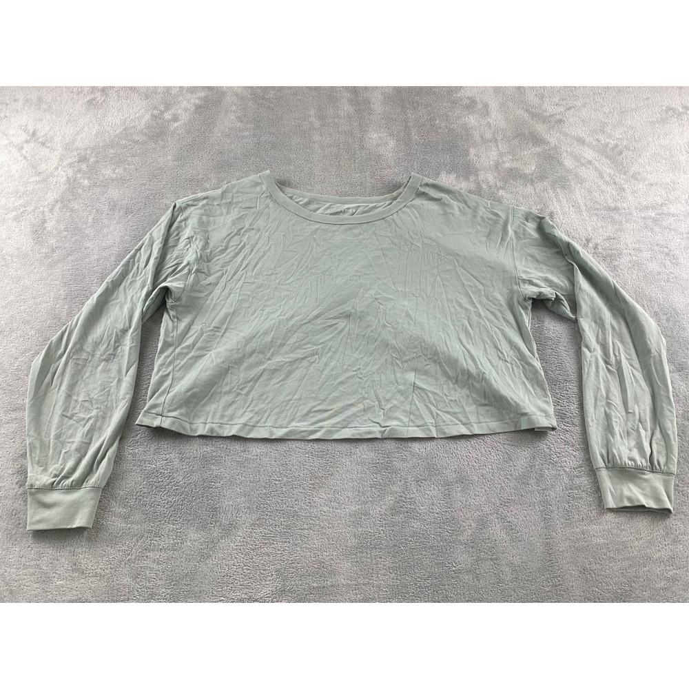 Fabletics Womens XL Long Sleeve Crop Top Sage Green Relaxed Fit Activewear Tee